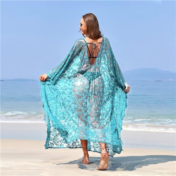 HOT BIKINI Cover up Robe Eyelash Lace Soft Peacock blue - Picture 3 of 6